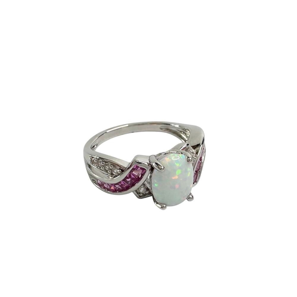 Beautiful Lab Created Opal & Sapphire Ring - Size 7 - Picture 6 of 15